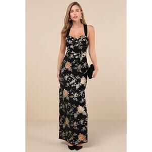 Pemberley Black Jacquard Lace-Up Maxi Dress